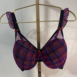 Parade-Chic Plaid Ruffle Bra in Black and Pink- Size XL